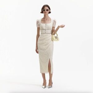 Self-Portrait Ivory Lace Midi Dress w Diamanté details size 6 NWT